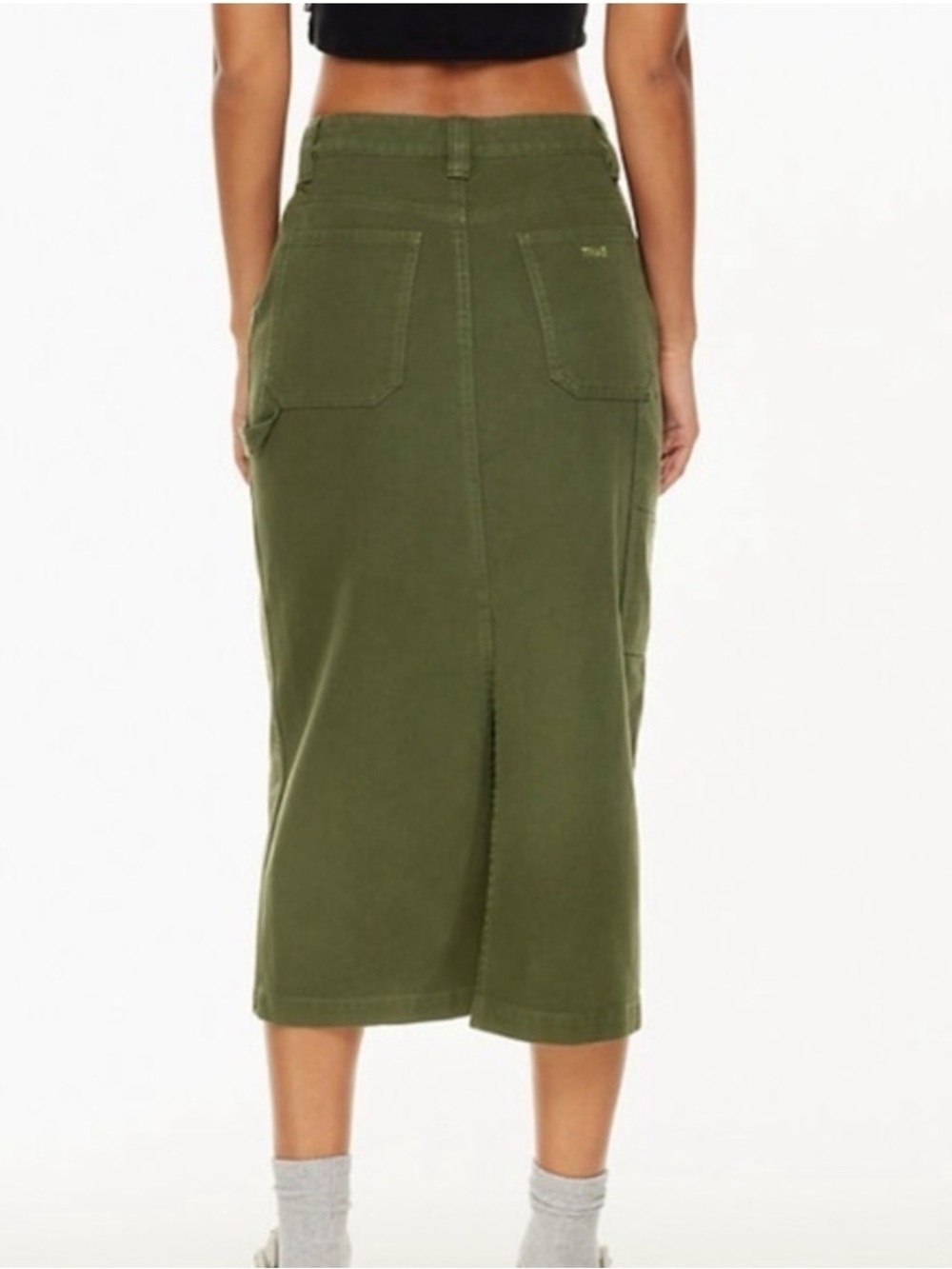 Aritzia x TNA Greenwich High Rise Carpenter Midi Skirt Fatigue Green Women's 8 - Picture 2 of 10